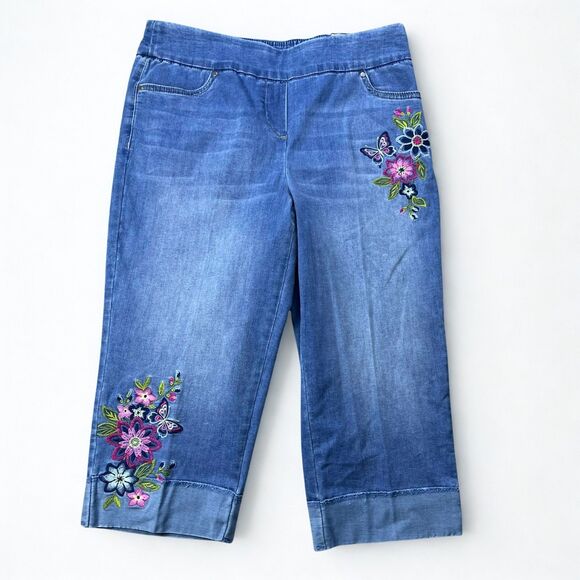 Alfred Dunner Denim - Alfred Dunner Jeans Women Petite 8P Capri Pull On Embroidered Stretch Boho NWT
